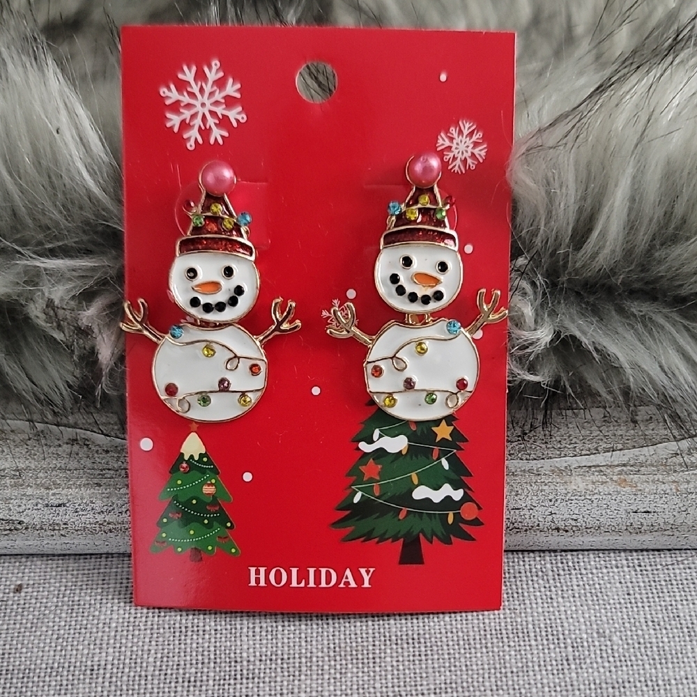 Colorful Snowman Holiday Earrings - Picture 5 of 6
